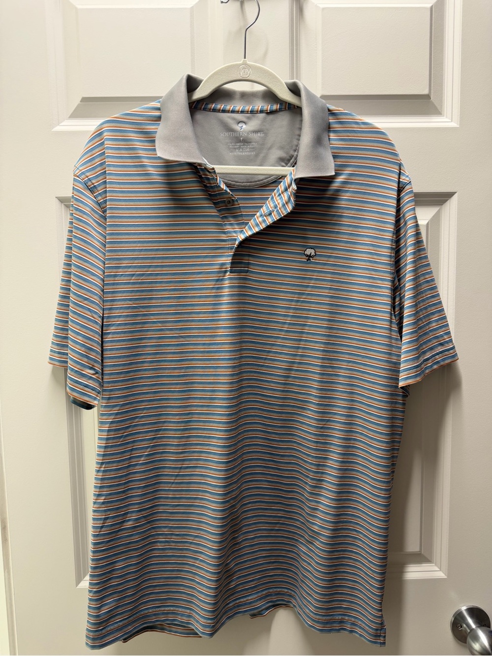 The Southern Shirt Company Men’s Striped Polo in Blue, Tan, White
